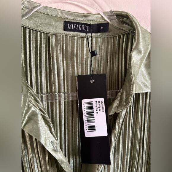 Mikarose Elysa Pleated Satin Midi Dress – Milky Tea – Size M (NWT) - Picture 2 of 5